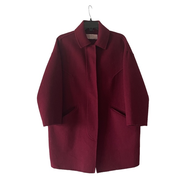 Zara Wool Blend Burgundy Coat Size S - Picture 1 of 10